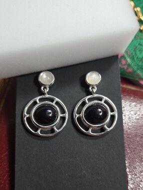 Monet Silver Tone Black Stone Drop Earrings - Women Jewelry